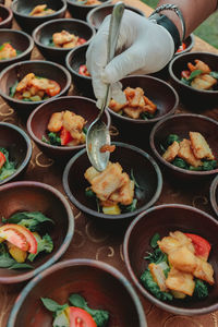 High angle view of food on table