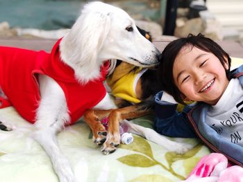 Portrait of a girl with dog