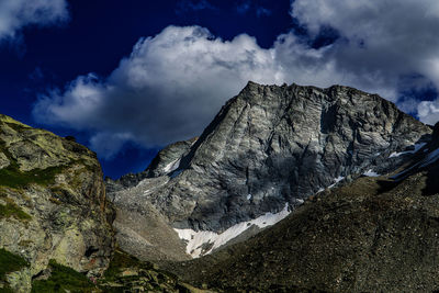 Low angle view of rock formation against sky