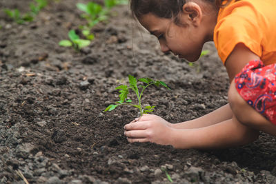 Girl planting in garden