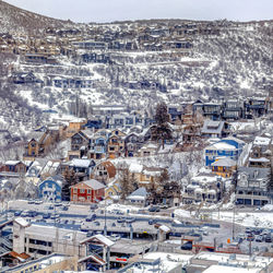 High angle view of buildings in city