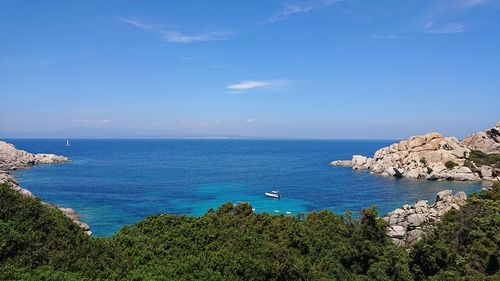 Scenic view of sea against blue sky