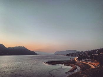 Scenic view of sea against clear sky during sunset