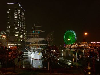 Illuminated buildings at night