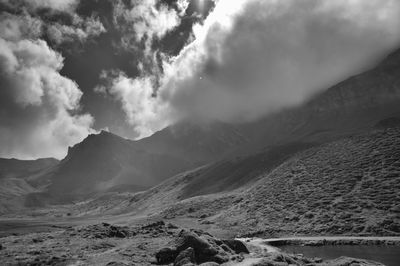 Scenic view of snowcapped mountains against sky