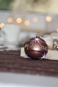 Close-up of christmas decoration on table