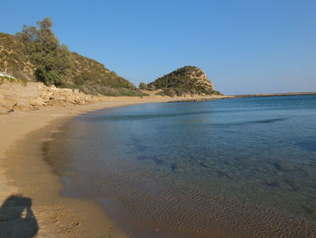 Scenic view of sea against clear blue sky