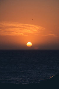 Scenic view of sea against orange sky