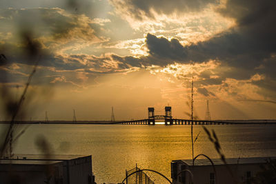 Scenic view of the james river bridge against the sky during sunset