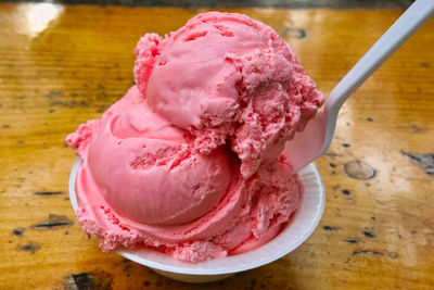 Close-up of ice cream on table