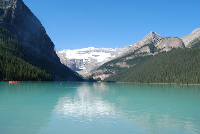 Scenic view of lake with mountains in background