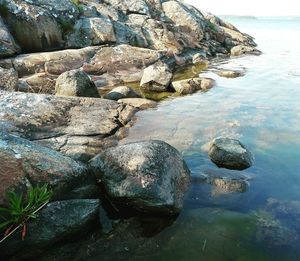 High angle view of rocks in sea