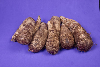 Close-up of food on blue background