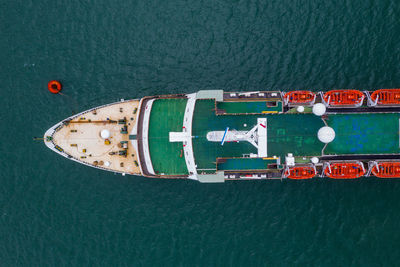 Directly above shot of ship sailing on sea