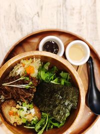 High angle view of food in bowl on table