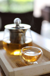 Close-up of tea served on table