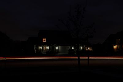 Light trails on road at night