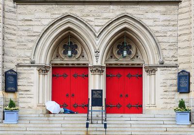 Closed door of building