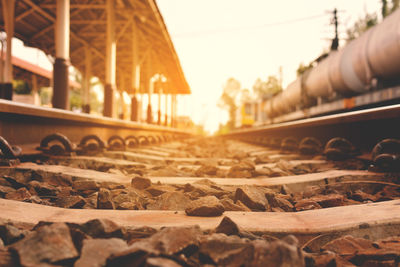 Railroad track during sunset