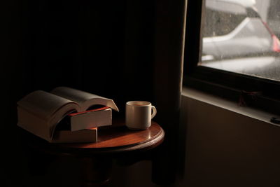 Close-up of coffee cup on table