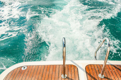 High angle view of boat moving on sea