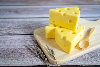 High angle view of yellow bread on table
