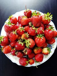 High angle view of strawberries