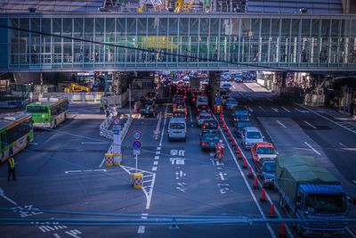 High angle view of traffic on road in city