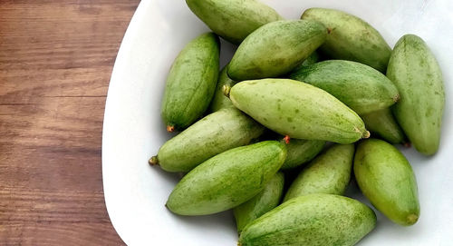 High angle view of fruits in bowl on table