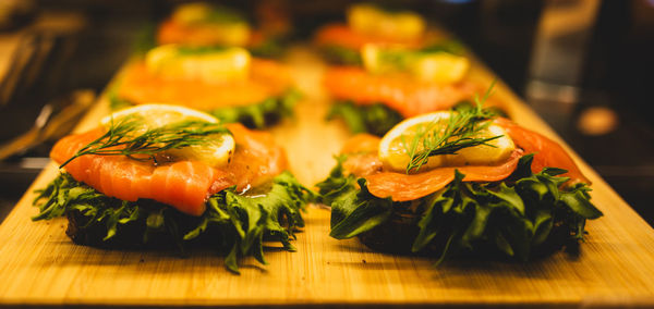 Close-up of food on cutting board