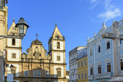  colonial houses and church in the central square of the pelourinho district in salvador city, bahia