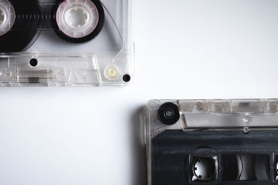 High angle view of camera on table