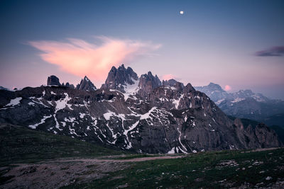 Scenic view of mountains against sky during sunset