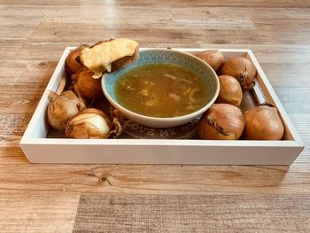 High angle view of food on table