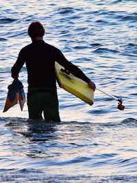 Rear view of man on sea