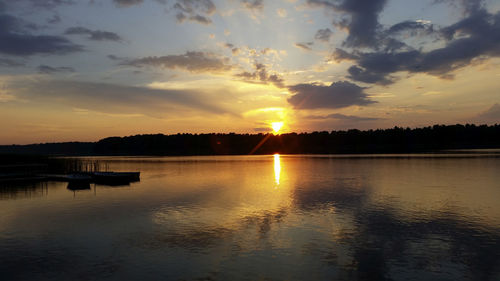 Scenic view of calm lake at sunset