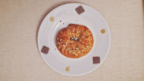 High angle view of breakfast served on table