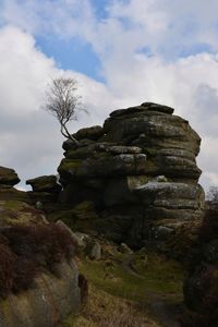 Rock formations on landscape against sky