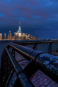 View of city buildings against cloudy sky