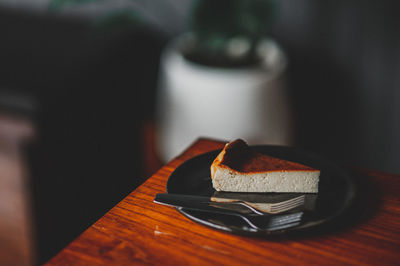 Close-up of dessert on table cheese cake