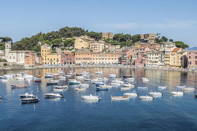 Panoramic aerial view of sestri levante and the gulf of tigullio from the path to punta manara