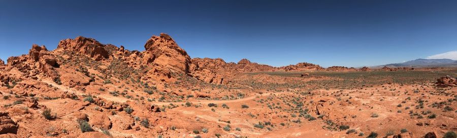 Rock formations in desert against clear blue sky