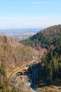 High angle view of cars on road against sky