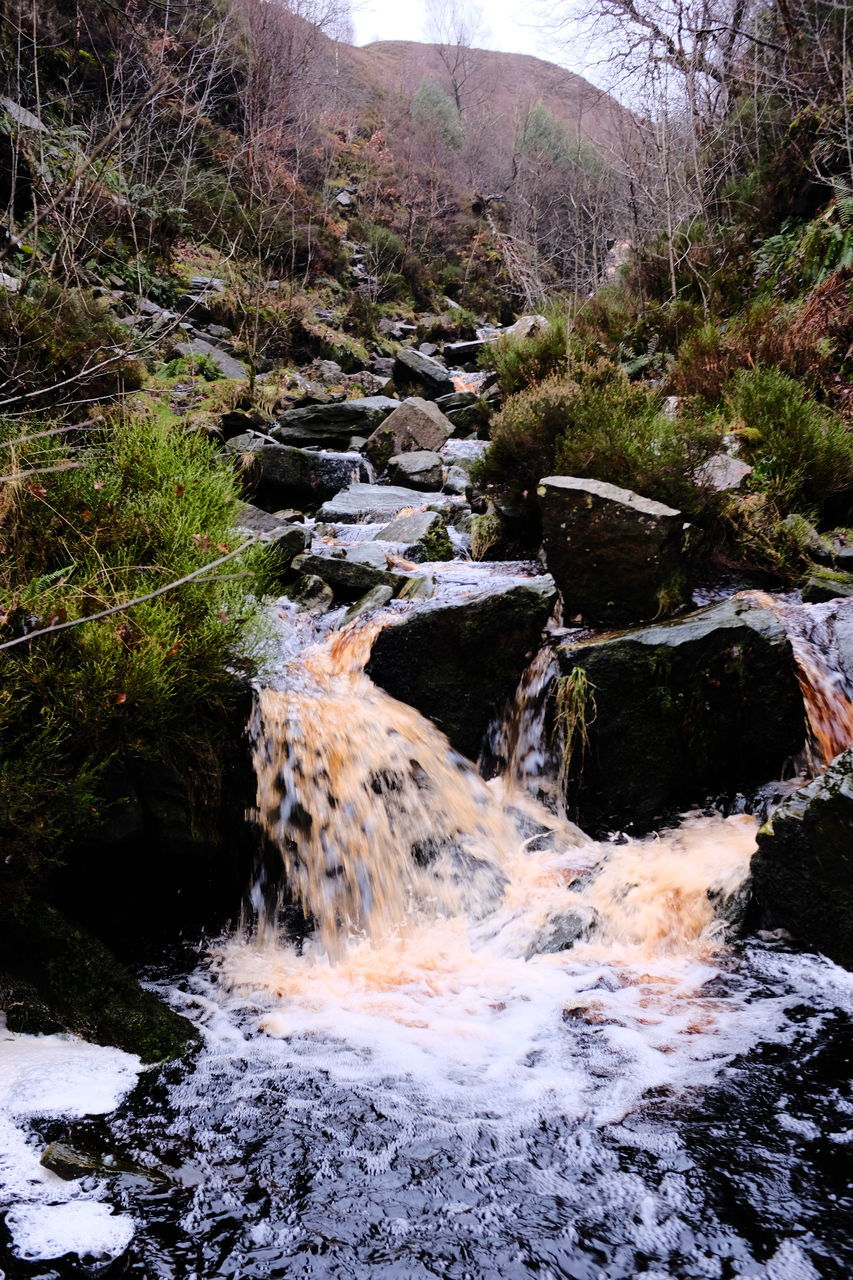 water, nature, waterfall, beauty in nature, water feature, motion, rock, plant, scenics - nature, tree, no people, land, day, flowing water, outdoors, splashing, non-urban scene, long exposure, environment, forest, tranquility, river, high angle view, stream, sports, sunlight, flowing, rock formation, blurred motion