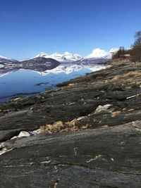 Scenic view of mountains against clear sky