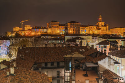 High angle view of buildings in city