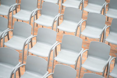 High angle view of empty chairs