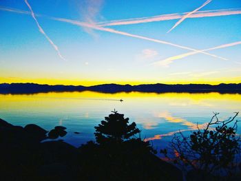 Scenic view of calm lake at sunset