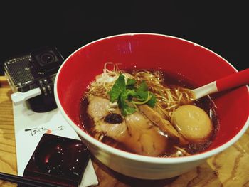 High angle view of food in bowl