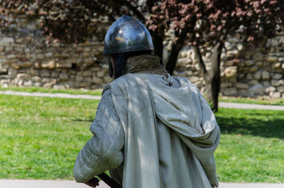 Close-up of figurine in park